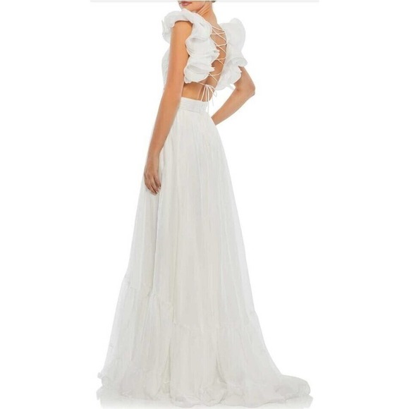 NWT Mac Duggal Ruffle Tiered Cutout Chiffon Gown Empire Waist Womens White SZ 4 - Picture 2 of 8